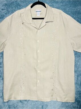 Breakwater Men’s 100% Linen Embroidered Camp Shirt L